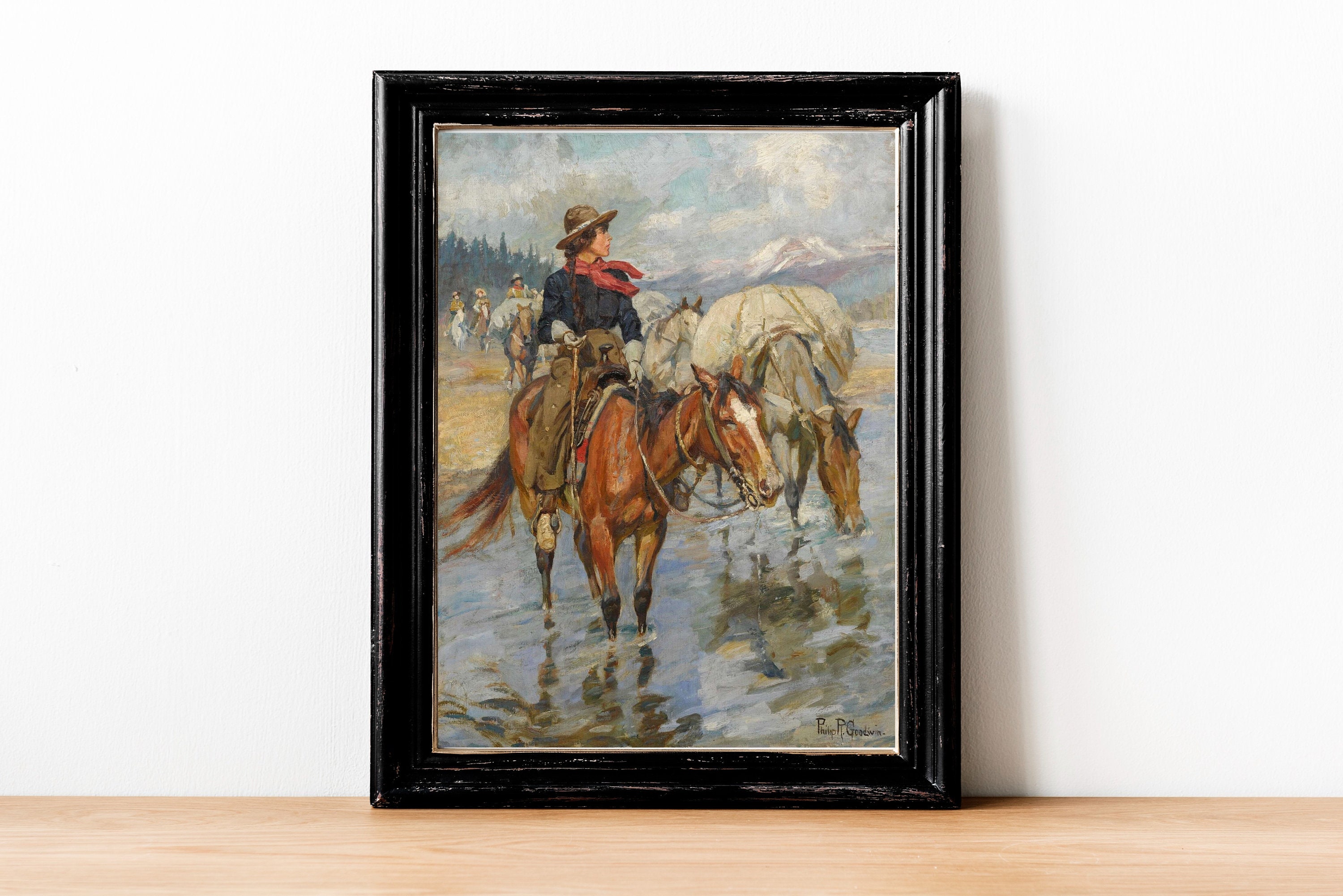 ART PRINT Western Oil Painting Cowgirl With Horse Wall - Etsy