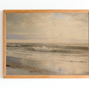 ART PRINT | Vintage Atlantic Coast Oil Painting | Antique Seascape Wall Art | Coastal Art  | Seascape Artwork | Beach Decor | Neutral Color
