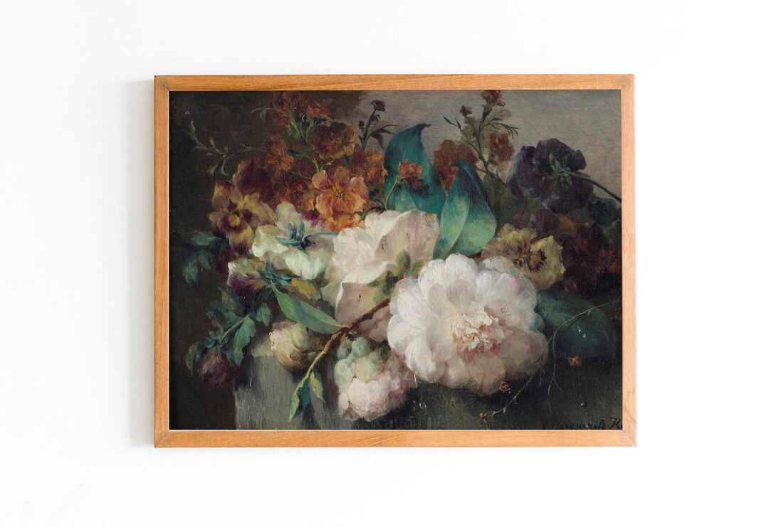 ART PRINT | Flower Still Life Oil Painting | Moody Vintage Art | Floral ...