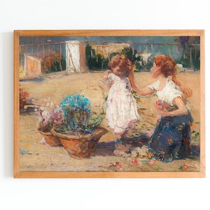 KUNSTDRUCK | | Vintage Mutter und Tochter Ölgemälde | Kindheit Wall Art Print | Impressionistisches Kunstwerk | Klassische Fine Art | Mutterschaft
