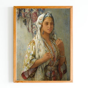 ART PRINT | A Girl From Morocco Oil Painting | Moroccan Girl in Nacional Costume Art | Folk Artwork | Beauty Arab Girl Painting