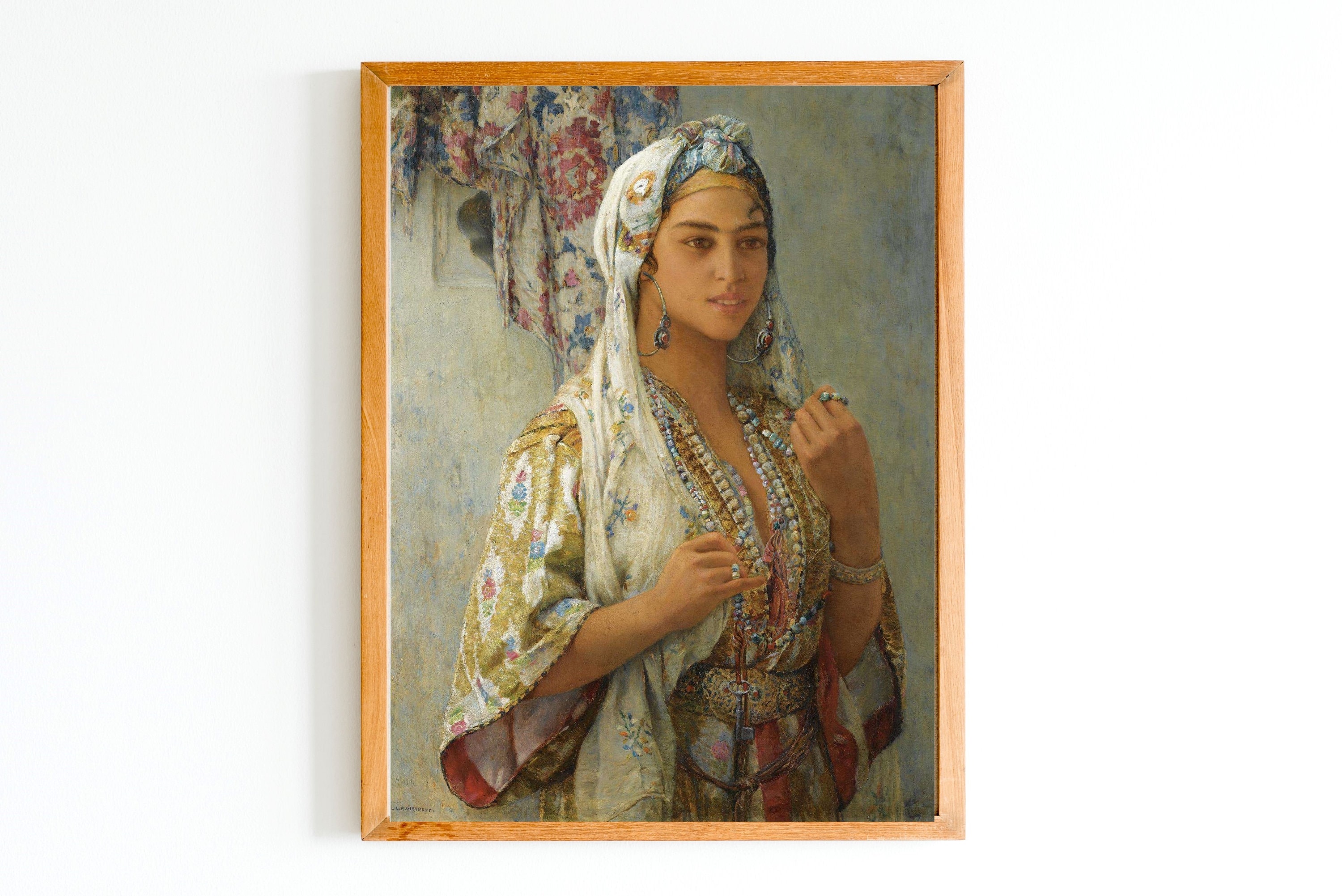 ART PRINT | A Girl From Morocco Oil Painting | Moroccan Girl in Nacional Costume Art | Folk Artwork | Beauty Arab Girl Painting