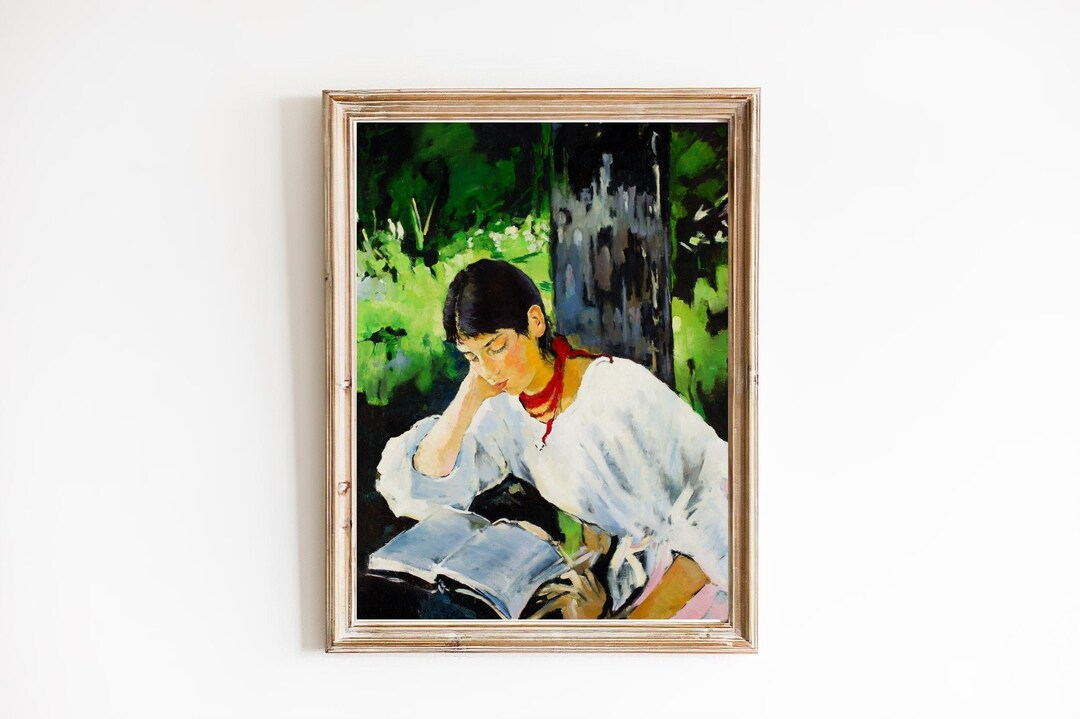 ART PRINT | Vintage Girl Reading Oil Painting | Woman Portrait Art ...