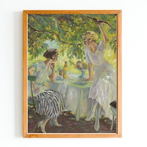 IMPRESSION D&#39;ART | Peinture à l&#39;huile de thé de l&#39;après-midi | Impression d&#39;art thé du matin | l&#39;heure du café | Art de l&#39;heure du thé | Peinture à l&#39;huile sur une conversation entre copines