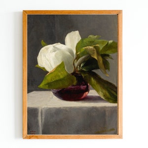ART PRINT | Magnolia Oil Painting | White Magnolia Art | Flowers Bouquet Print | Spring Magnolia Bloom Impressionist Art