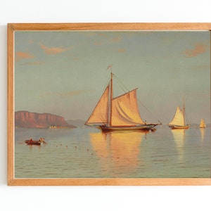 IMPRESIÓN DE ARTE / Pintura al óleo de barco oceánico / Impresión de arte de pared de paisaje marino del amanecer / Los colores mágicos suaves Impresión del amanecer / Arte del atardecer / Impresión de paisaje marino