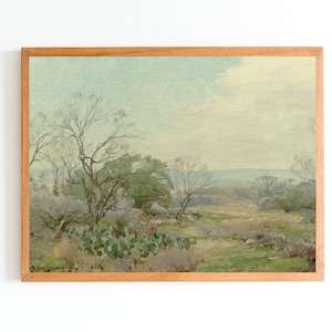 KUNSTDRUCK | Vintage Wiese Ölgemälde | Südwest Texas Landschaft | ländliche Szene in Texas Kunstwerk | Gras Kunstdruck |Amerikanische Landschaft