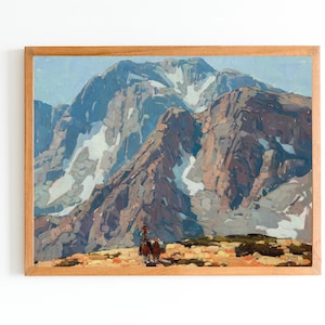 STAMPA D'ARTE / Cowboy nella pittura delle montagne della Sierra / Pittura di paesaggio western d'epoca / Arte della Sierra Nevada / Opera d'arte delle montagne americane