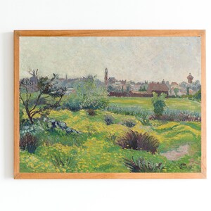 ART PRINT | Vintage Landscape Oil Painting | English Countryside Wall Art | Village Scenery Artwork | Meadow Painting | Antique Oil Painting