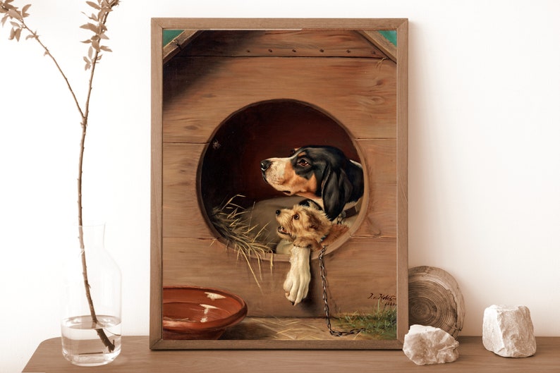 Vintage Dog Oil Painting Art Print | Farmhouse Decor - Etsy