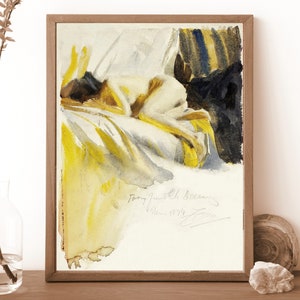 ART PRINT Nude Woman Lying On Bed Art Antique Watercolor Painting ART PRINT Nude Woman Lying On Bed Art Antique Watercolor Painting