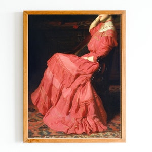 ART PRINT | Woman in a Red Dress Wall Oil Painting | Vintage Fashion Wall Art Print | Female Figurative Painting | Antique Woman Portrait