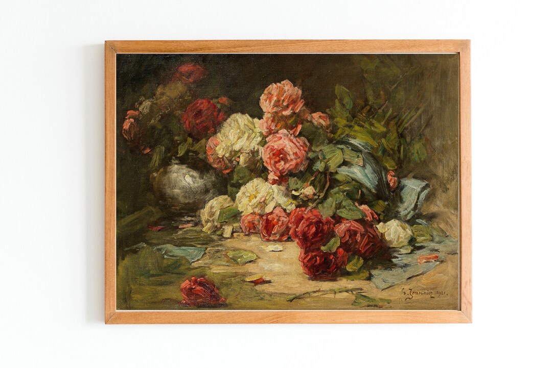 Vintage Roses Still Life Art Print | Antique Oil Painting - Etsy UK