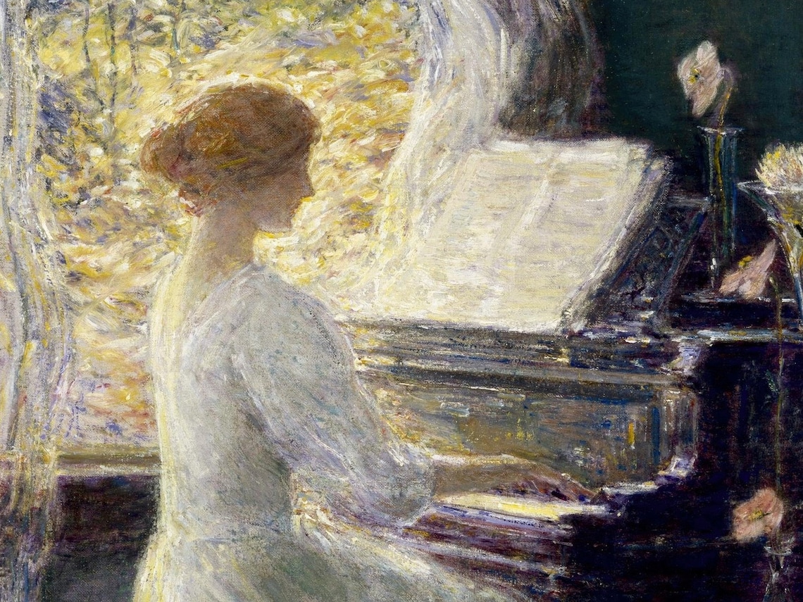 ART PRINT | Woman Playing Piano Oil Painting | Musical Instrument Wall ...