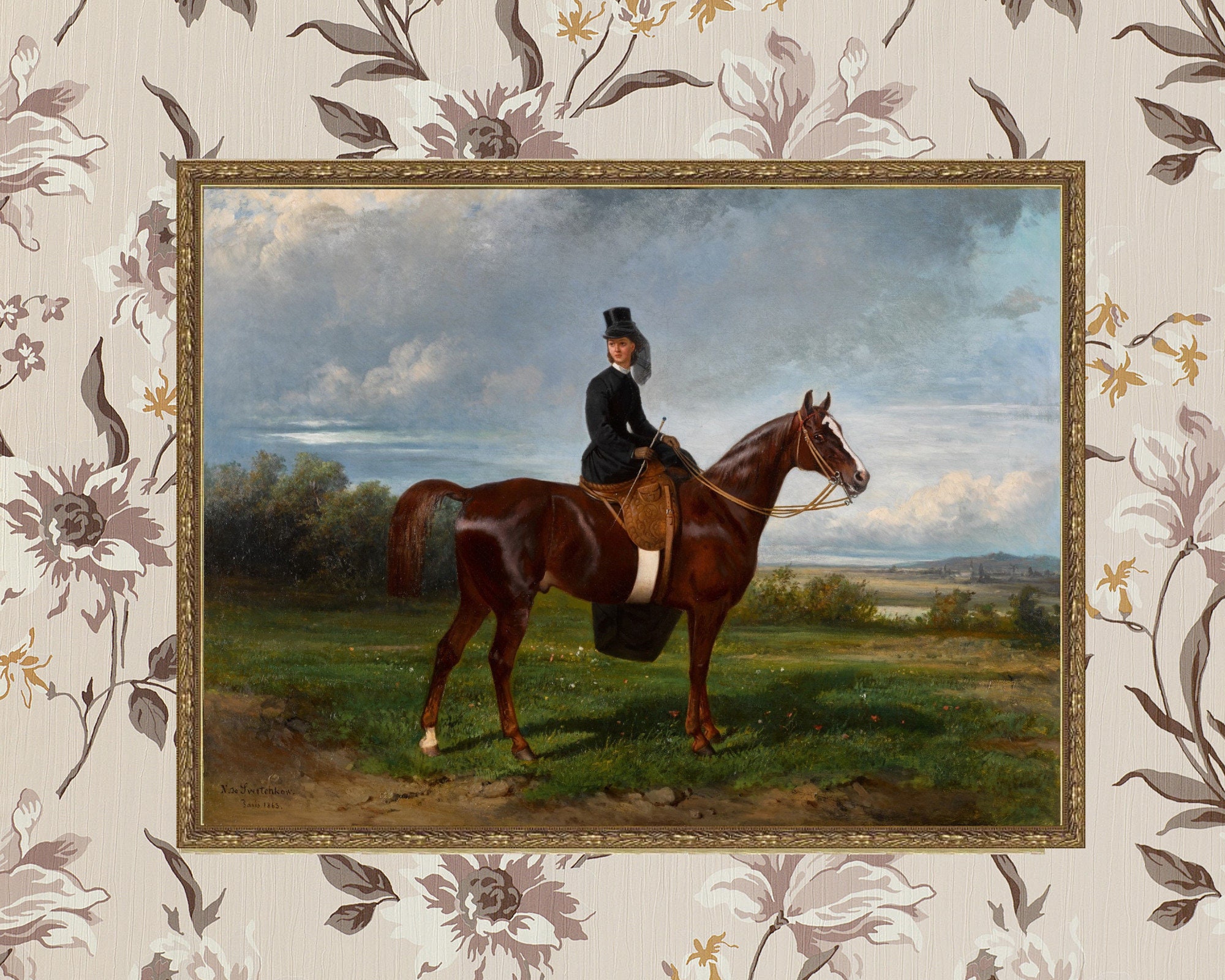 Vintage Equestrian Art Print | Woman Rider, Horse Oil Painting - Etsy
