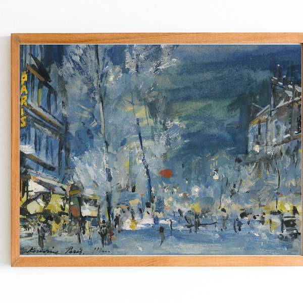 ART PRINT | Vintage Paris in Winter Oil Painting | Paris Night Scenery Wall Art | Cityscape Home Decor | French Painting