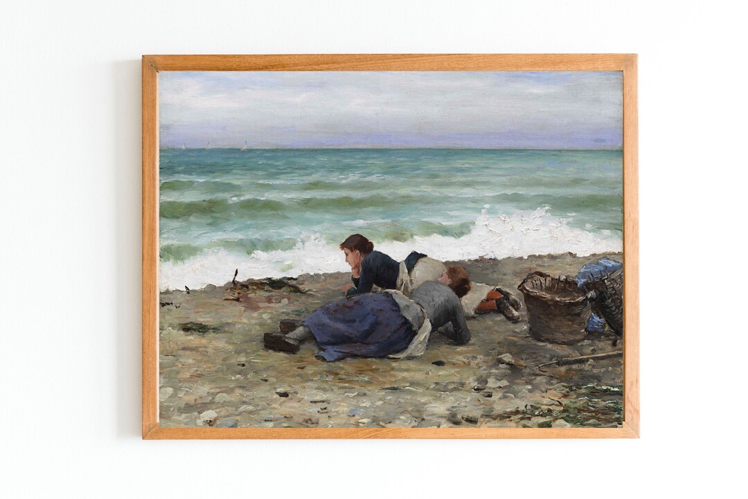 ART PRINT Vintage Beach Painting I Antique Seascape Painting I Beach