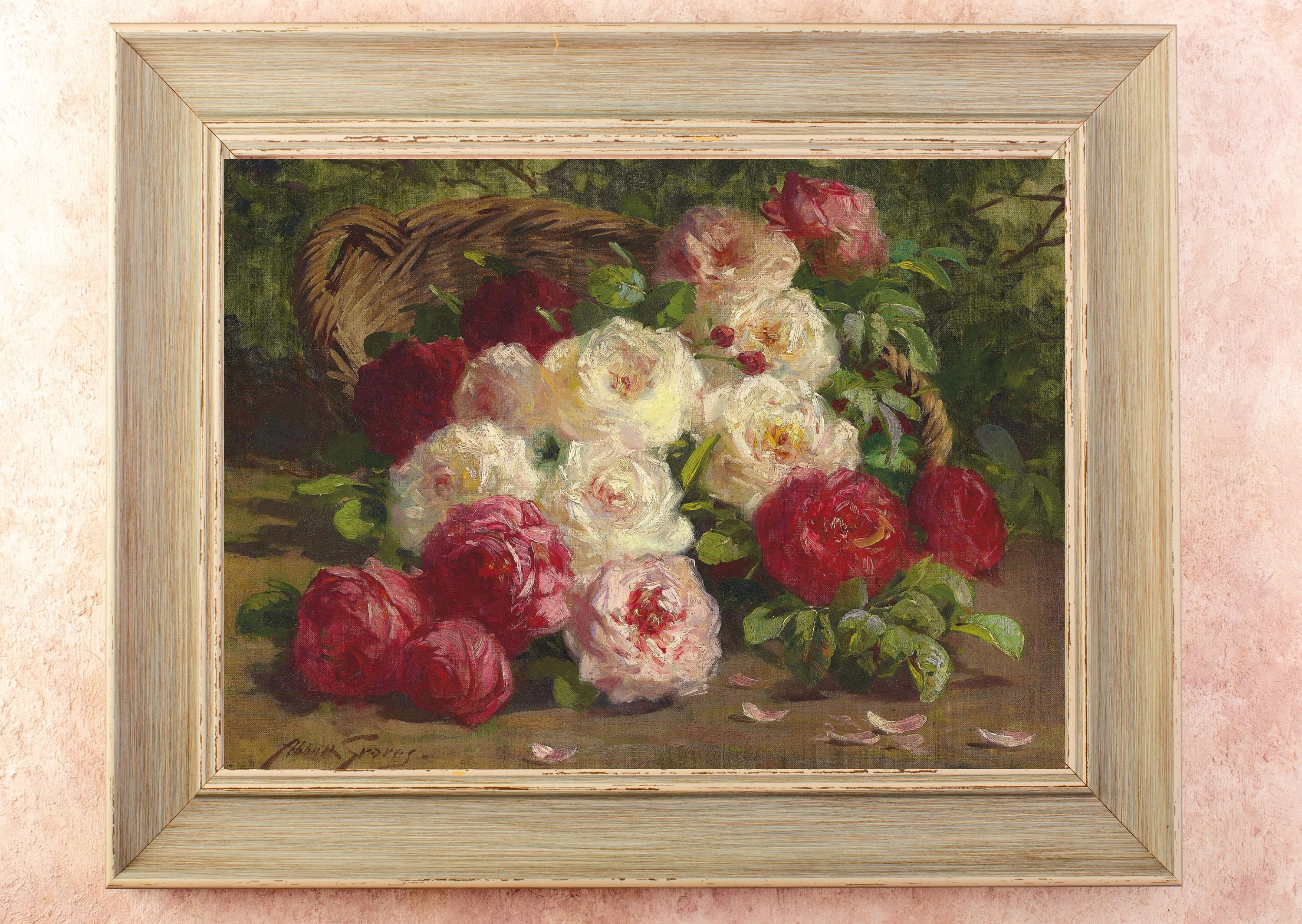 Vintage Rose Oil Painting Art Print | Botanical Still Life - Etsy