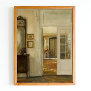 ART PRINT | Vintage Interior Scene Oil Painting | Interior Still Life Art | Interior Fine Art Print | French Interior Art | Neutral Painting