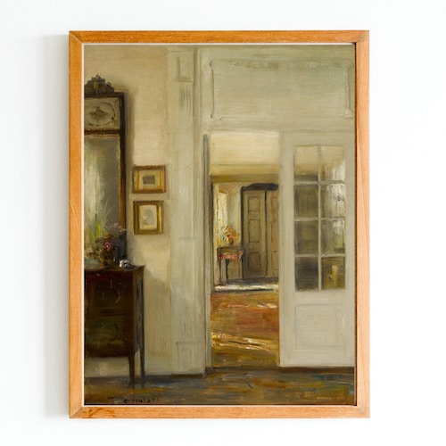 ART PRINT Vintage Interior Scene Oil Painting Interior Etsy