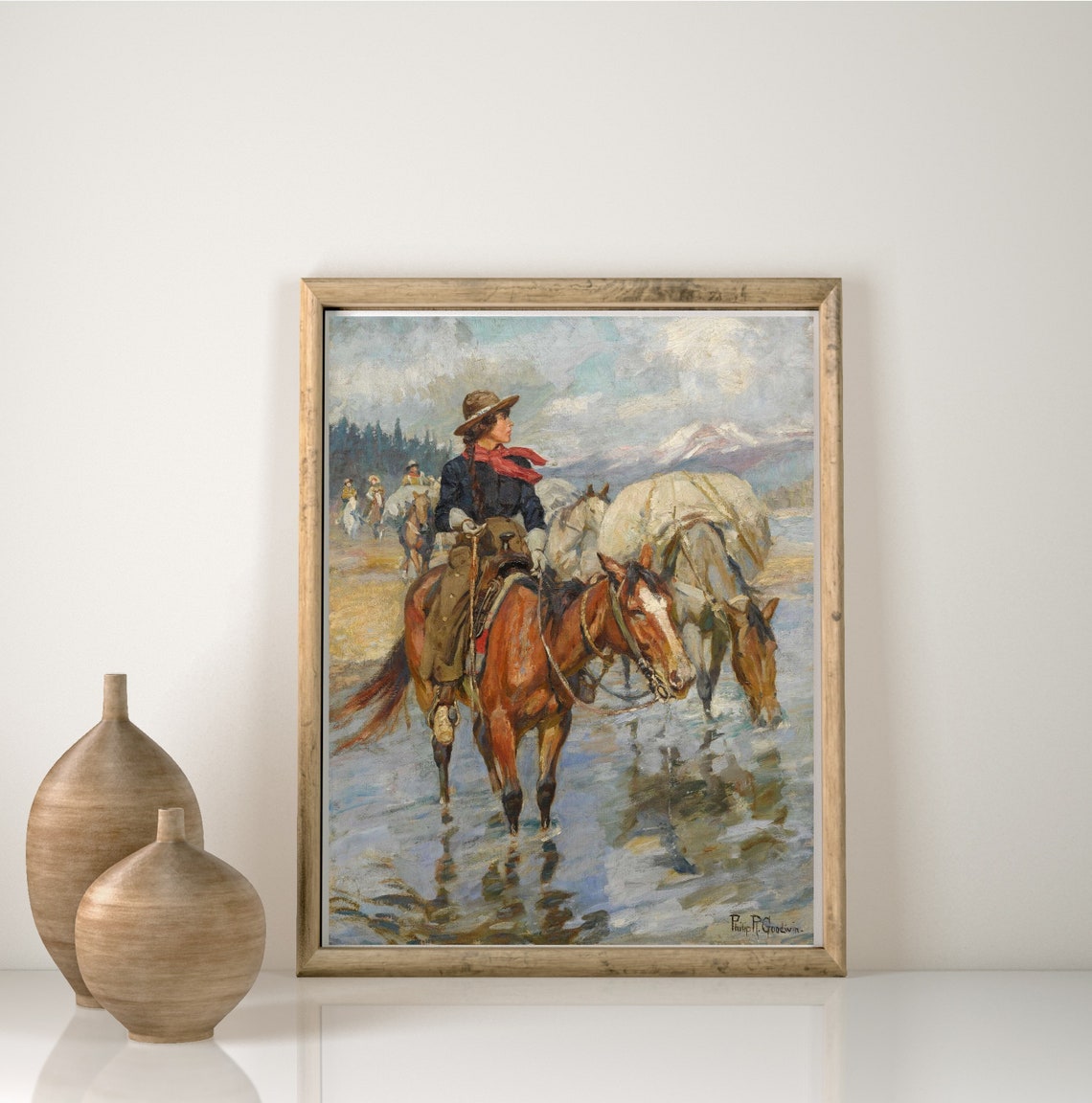 ART PRINT Western Oil Painting Cowgirl With Horse Wall - Etsy