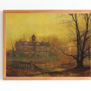 ART PRINT | Vintage Old House Oil Painting | Autumn Country Landscape | Fall  Countryside Art Print | Vintage Oil Painting