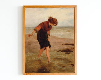 ART PRINT | Woman on the Beach | Figurative Oil Painting | Coastal Print | Vintage Woman Painting | Beach Wall Decor | Girl Portrait Print