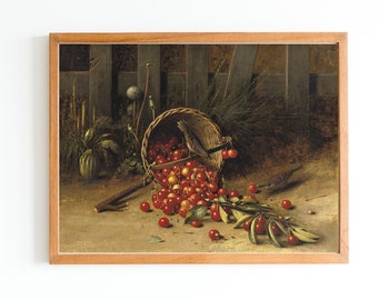 Vintage Cherries Oil Painting Art Print | Fruit Still Life