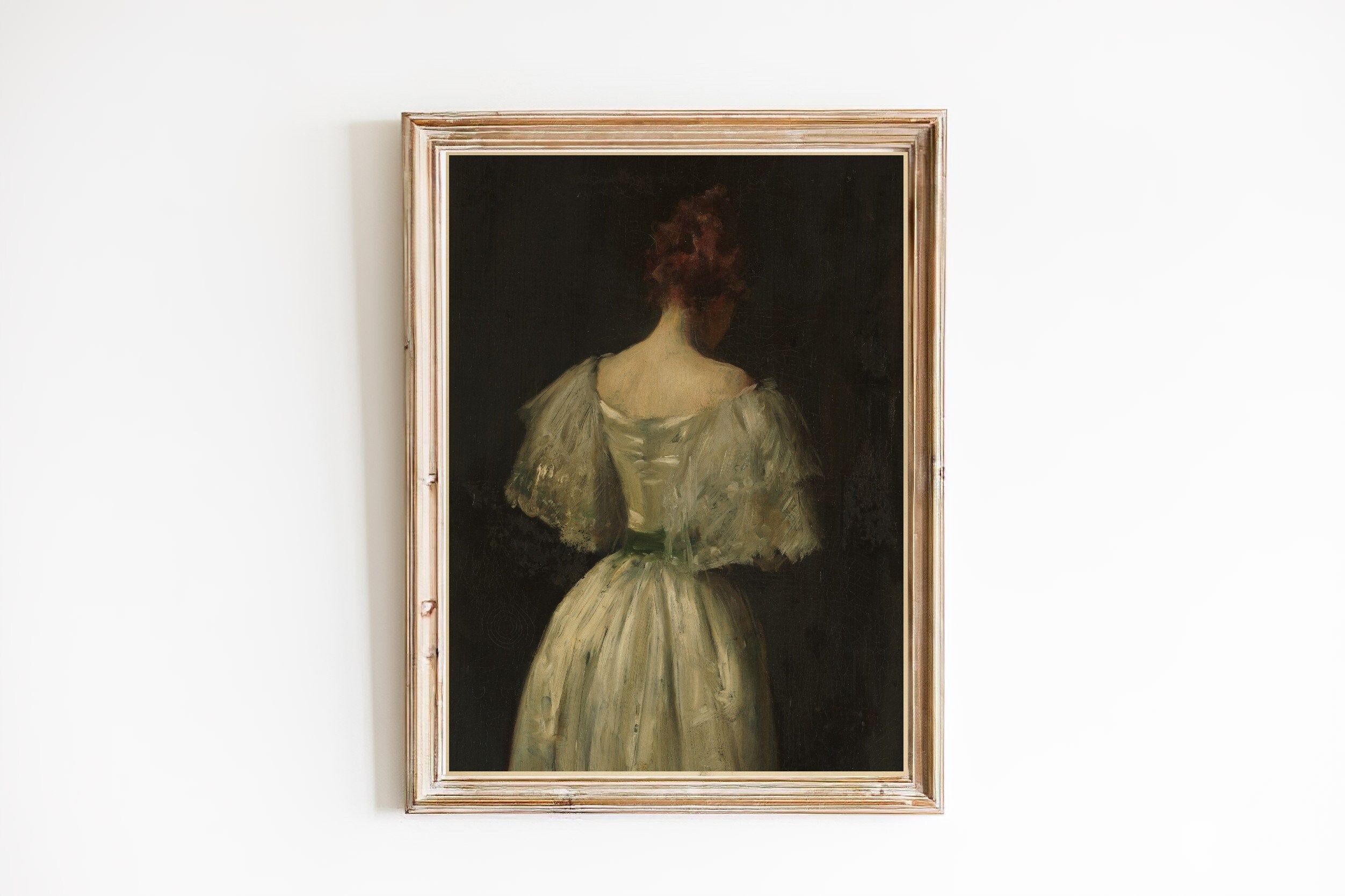 ART PRINT | Antique Woman Portrait Oil Painting | Dress With Puff ...