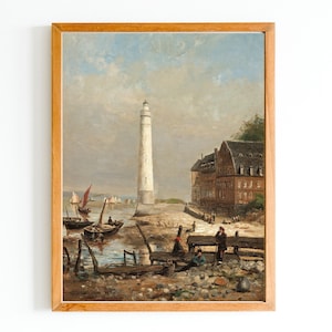 KUNSTDRUCK | Vintage Leuchtturm Ölgemälde | Antike nautische Wand Kunst Druck | Meereslandschaft Meereskunst | Ozean Wandbild