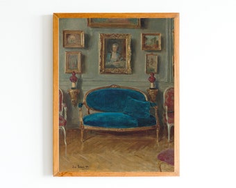 ART PRINT | The Blue Sofa Oil Painting | Vintage Interior Scene | French Painting | Old Masters Art | Living Room Wall Art | Antique Art