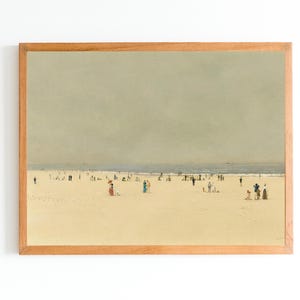 IMPRESIÓN ARTÍSTICA / Pintura al óleo de personas en la arena de la playa / Impresión de arte mural con escena de playa minimalista / Arte para bañistas / Impresión de la orilla del mar
