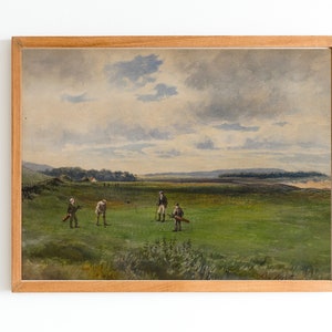ART PRINT | Vintage Golfers Watercolor Oil Painting | Golf Club Wall Art Print | Sport Painting | Golfing Art | Classic Landscape Artwork