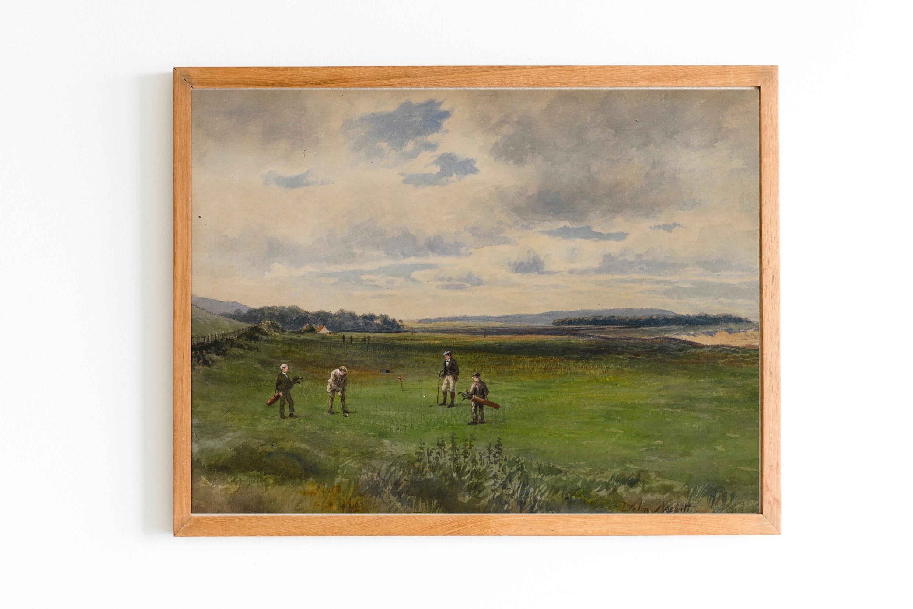 ART PRINT | Vintage Golfers Watercolor Oil Painting | Golf Club Wall Art Print | Sport Painting | Golfing Art | Classic Landscape Artwork