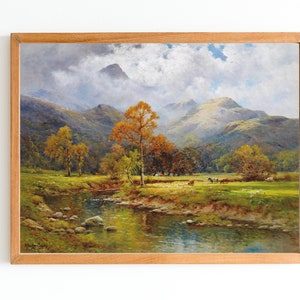 KUNSTDRUCK | Herbst Landschaft Ölgemälde | Country Landschaft Wand Kunst Dekor | Antiker See Kunstdruck | Flusslandschaft | Country Print