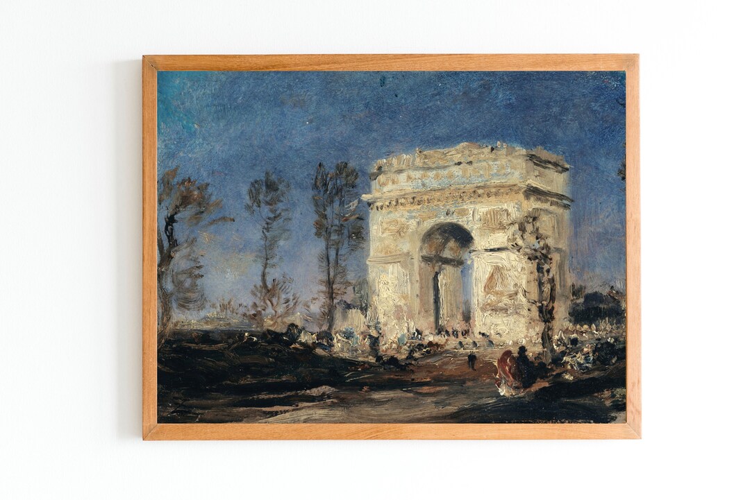 ART PRINT Vintage Arch of Triumph Painting Paris Night Scenery Art ...