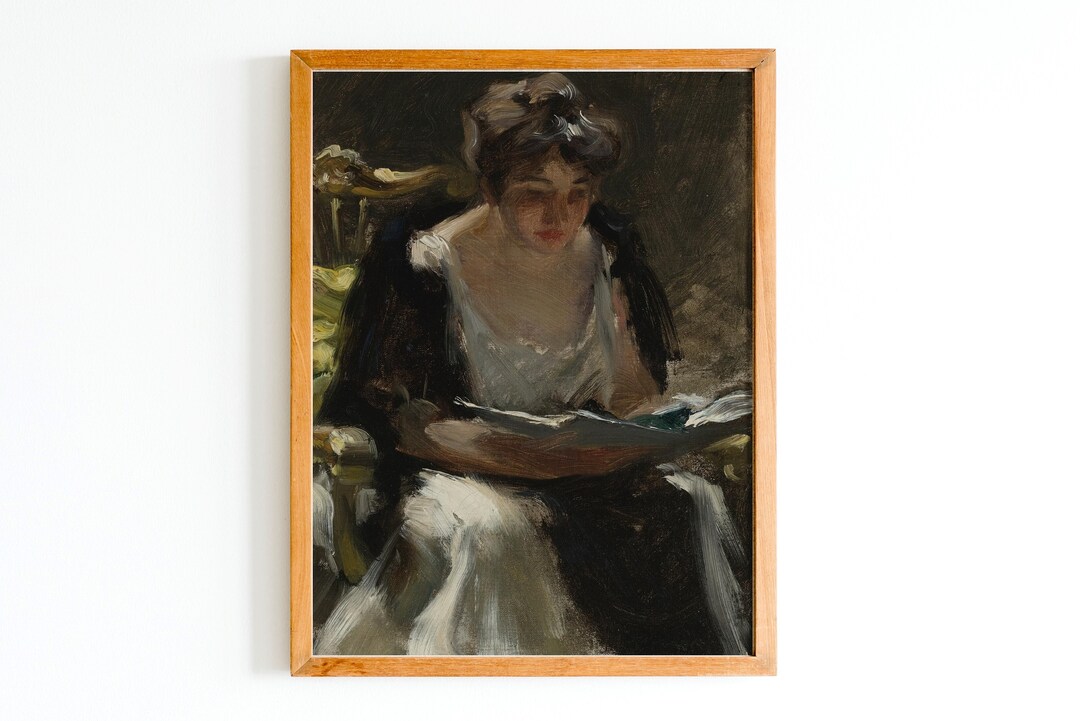 ART PRINT | Vintage Reading Woman Oil Painting | Antique Female ...