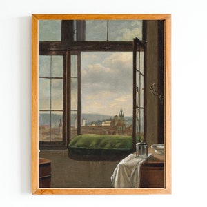 ART PRINT | Vintage Prague Oil Painting | A View of the Prague Old Town From a Window Artwork | Interior Scene Art | Prague Painting