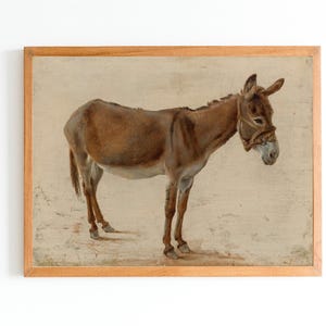 ART PRINT | Vintage Donkey Oil Painting | 19th Century Animal Portrait | Domestic Animal Print | Animal Lovers Gift | Gray Donkey Art Print