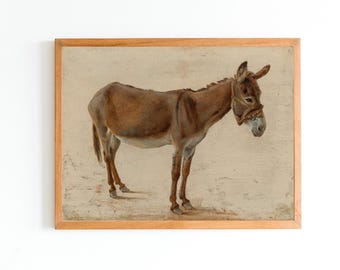 Pintura al óleo de burro vintage / Impresión artística animal del siglo XIX