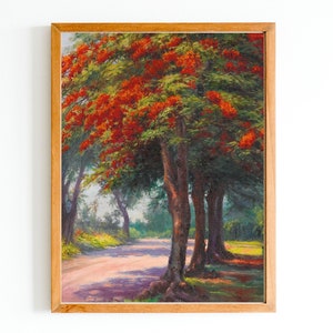 ART PRINT | Vintage Jacaranda Tree Oil Painting | Antique Forest Landscape Print | Blossom Tree Artwork | Australian Nature |Exotic Painting