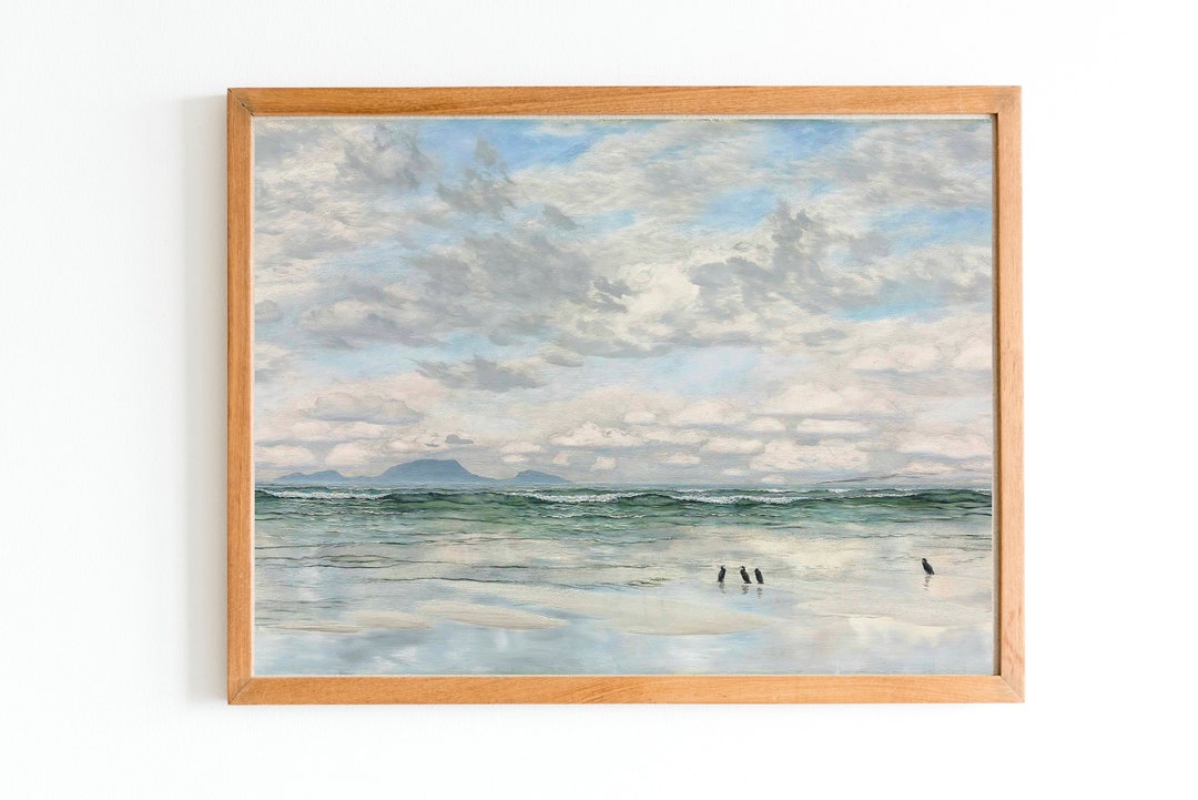 ART PRINT | Seascape Vintage Painting | Seagulls Artwork | Nautical ...