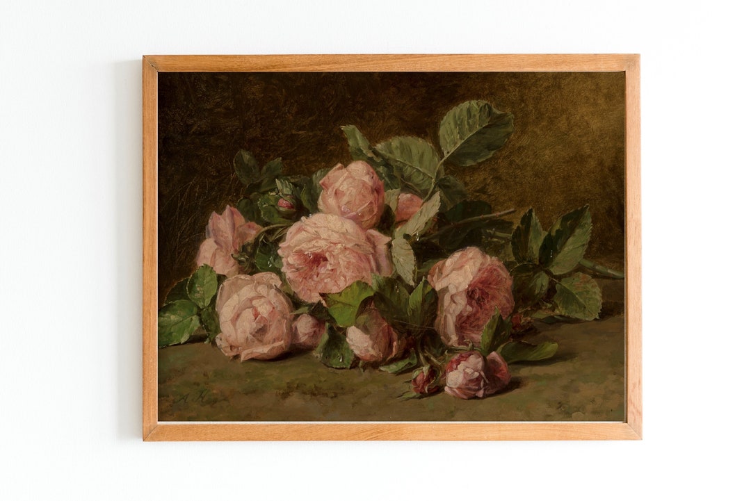 Antique Roses Oil Painting Art Print | Shabby Chic Still Life - Etsy