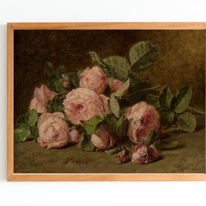 IMPRESIÓN DE ARTE / Pintura al óleo de rosas antiguas / Naturaleza muerta con rosas pálidas Impresión de arte de pared / Obras de arte florales / Decoración de pared Shabby Chic / Impresión romántica