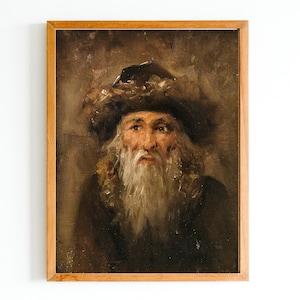 ART PRINT | Old Man Portrait Oil Painting | Vintage Art Prints | Antique Man Portrait Artwork | Old Bearded Man | Classic Antique Portrait