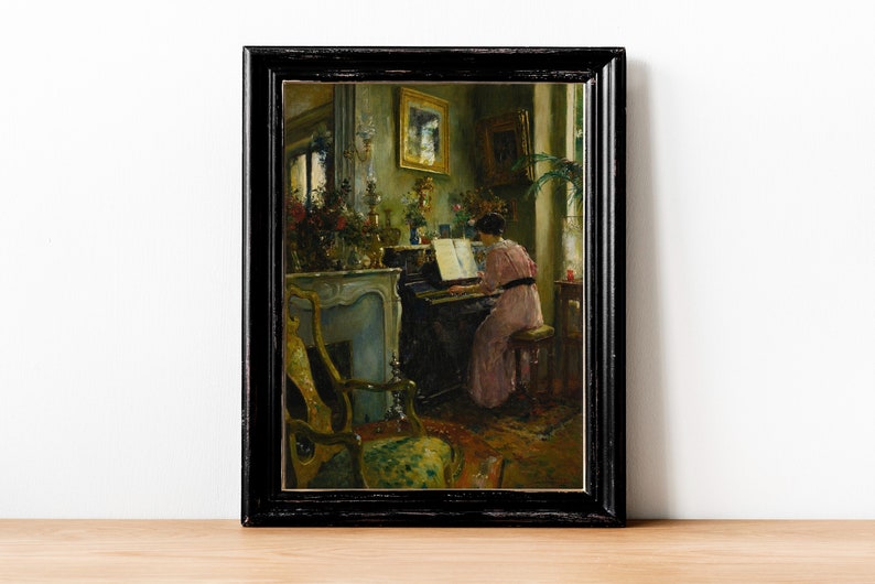 ART PRINT | Woman Playing Piano Oil Painting | Musical Instrument Art ...