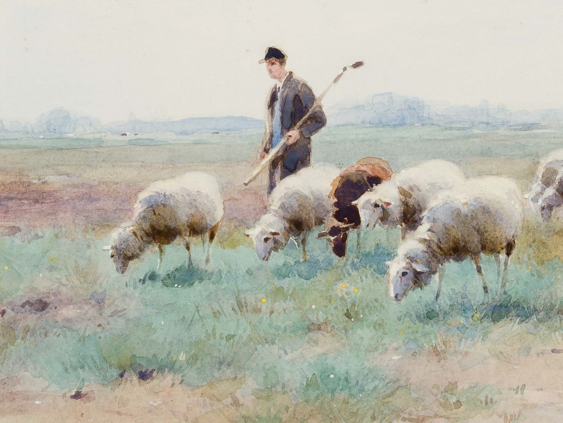 Vintage Sheep Painting Art Print | Farmhouse Pastoral Landscape - Etsy