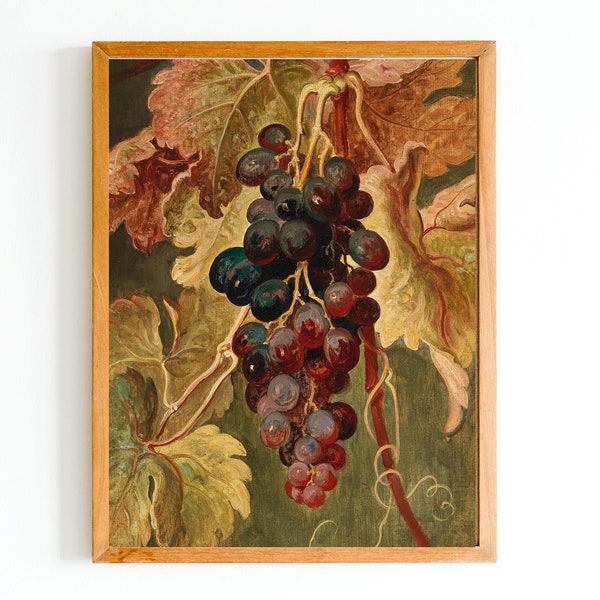 IMPRESSION D'ART | peinture à l'huile vintage raisins | Nature morte aux raisins, impression d'art mural | Fruits anciens | Art mural salle à manger | Oeuvre de raisin