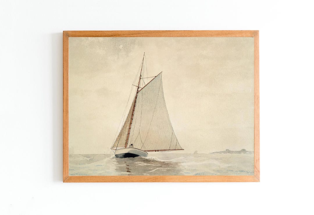 Vintage Seascape Art Print | Sailboat Painting, Nautical Wall Art - Etsy