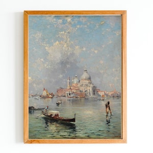 ART PRINT | Vintage Venice Italy Oil Painting | Santa Maria Della Salute Basilica Print | Venice Cityscape | Mediterranean Architecture Art